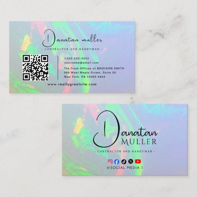 QR Code Business Logo opal stone Card (Front/Back)