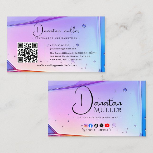 QR Code Business Logo opal stone Card (Front/Back)