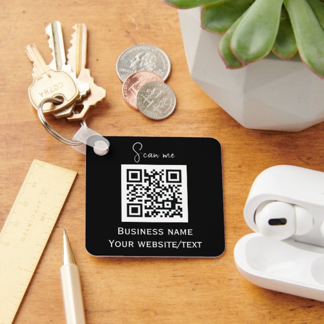 QR Code Business Logo Professional Black Key Ring (Desk)