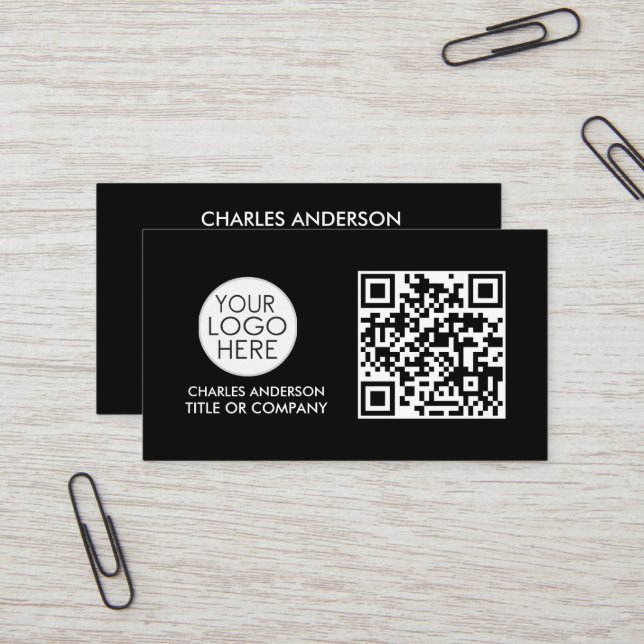 QR Code Business Logo | Professional Black White  Card (Front/Back In Situ)