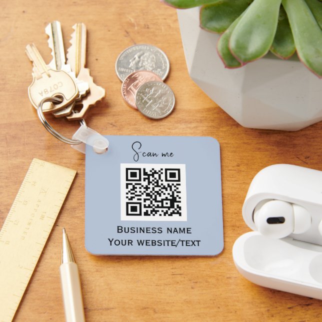 QR Code Business Logo Professional Blue Key Ring (Desk)