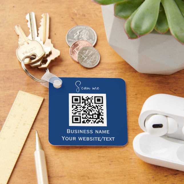 QR Code Business Logo Professional Blue Key Ring (Desk)