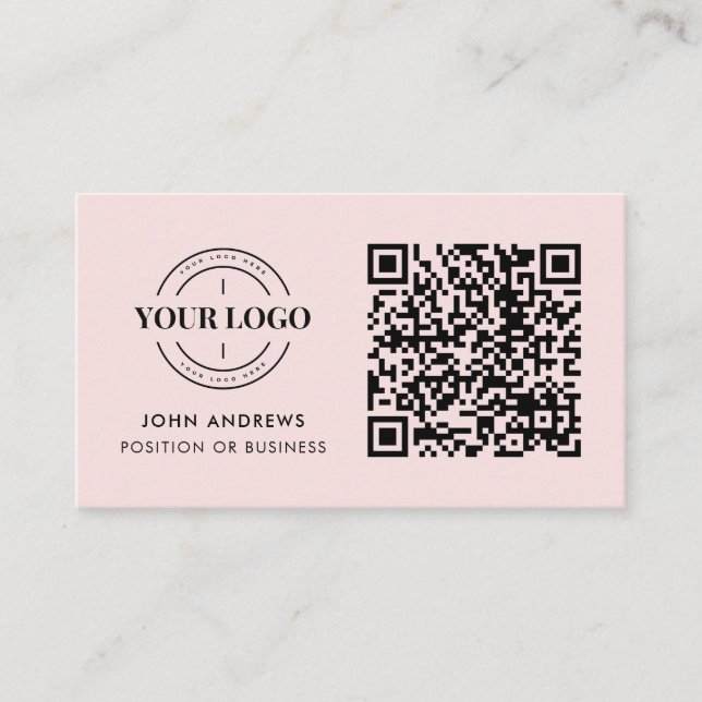 QR Code Business Logo Professional Blush Pink Chic Card (Front)