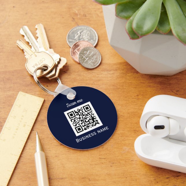 QR Code Business Logo Professional Custom Blue Key Ring (Desk)