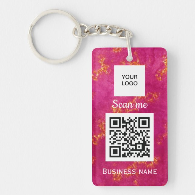 QR Code Business Logo Professional Custom Pink Key Key Ring (Front)