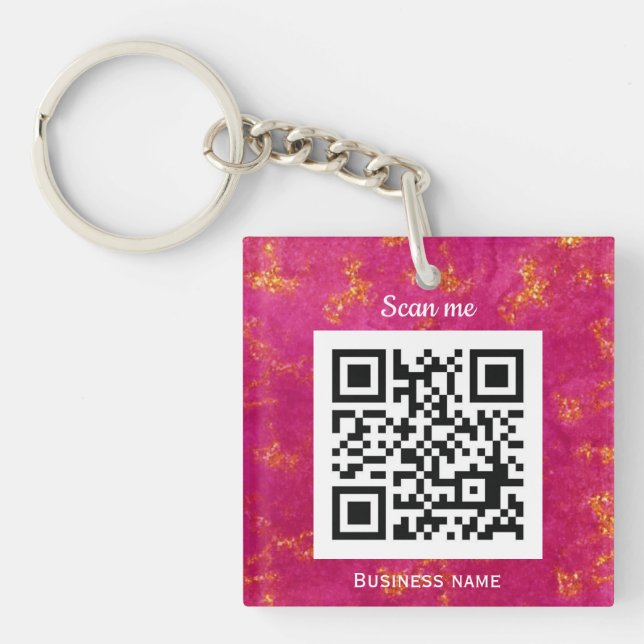 QR Code Business Logo Professional Custom Pink Key Ring (Front)