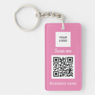 QR Code Business Logo Professional Custom Pink Key Ring