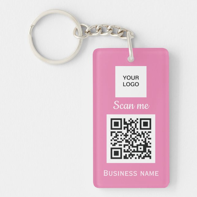 QR Code Business Logo Professional Custom Pink Key Ring (Front)