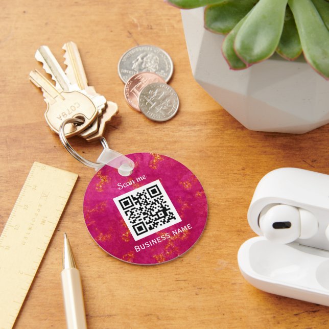 QR Code Business Logo Professional Custom Pink Key Ring (Desk)