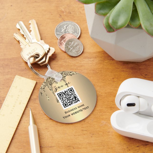 QR Code Business Logo Professional Gold Key Ring (Desk)