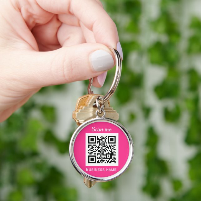 QR Code Business Logo Professional Hot Pink Girly Key Ring (Hand)