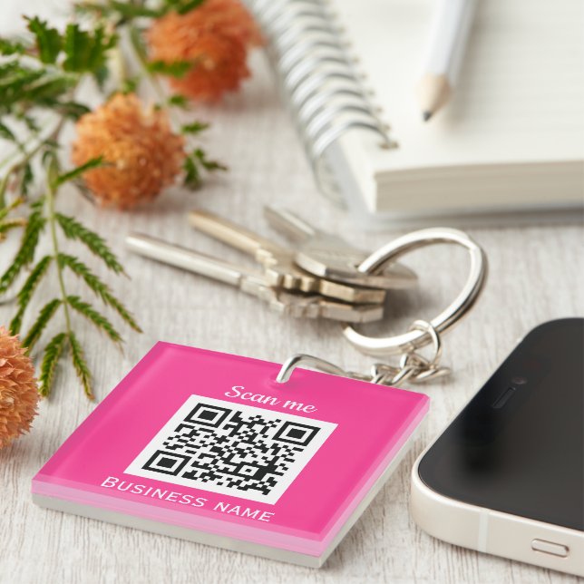 QR Code Business Logo Professional Hot Pink Girly Key Ring (Front Right)