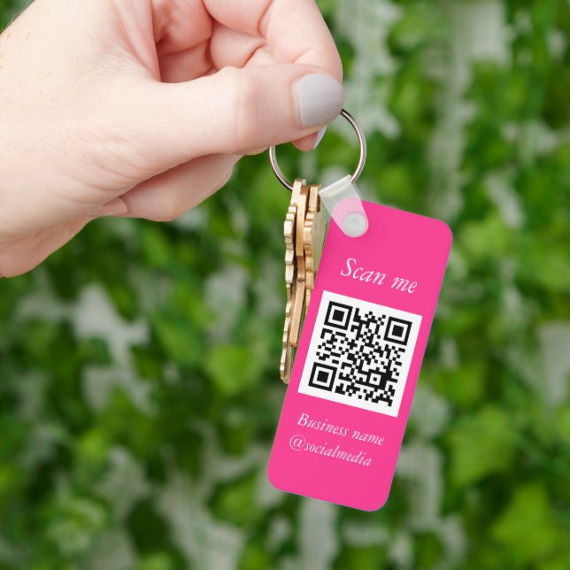 QR Code Business Logo Professional Hot Pink Girly Key Ring (Hand)