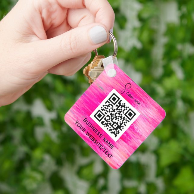 QR Code Business Logo Professional Hot Pink Key Ring (Hand)