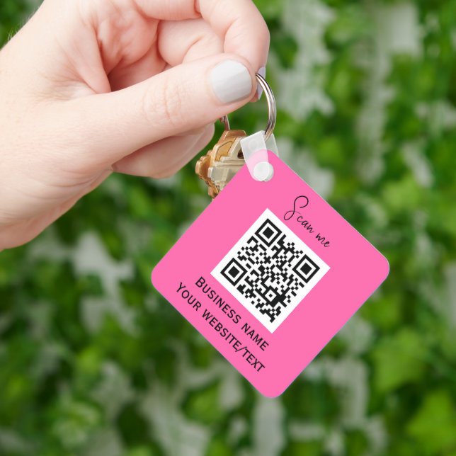 QR Code Business Logo Professional Hot Pink Key Ring (Hand)