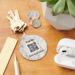 QR Code Business Logo Professional Marble Key Ring