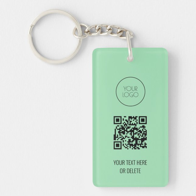 QR Code Business Logo Professional Mint Green Key Ring (Front)