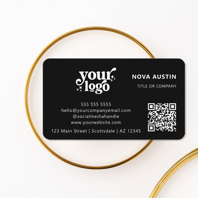 QR Code Business Logo Professional Modern Black Business Card (Creator Uploaded)