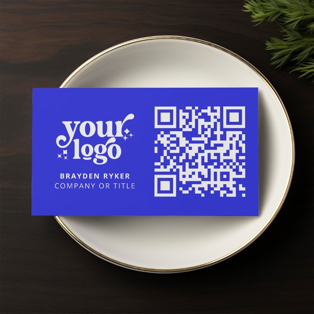 QR Code Business Logo Professional Modern Blue Card (Creator Uploaded)