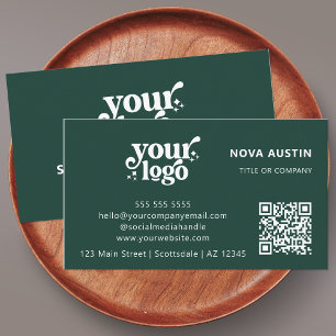 QR Code Business Logo Professional Modern Green Card