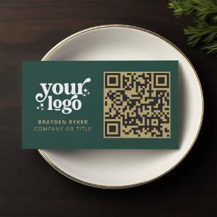 QR Code Business Logo Professional Modern Green Card
