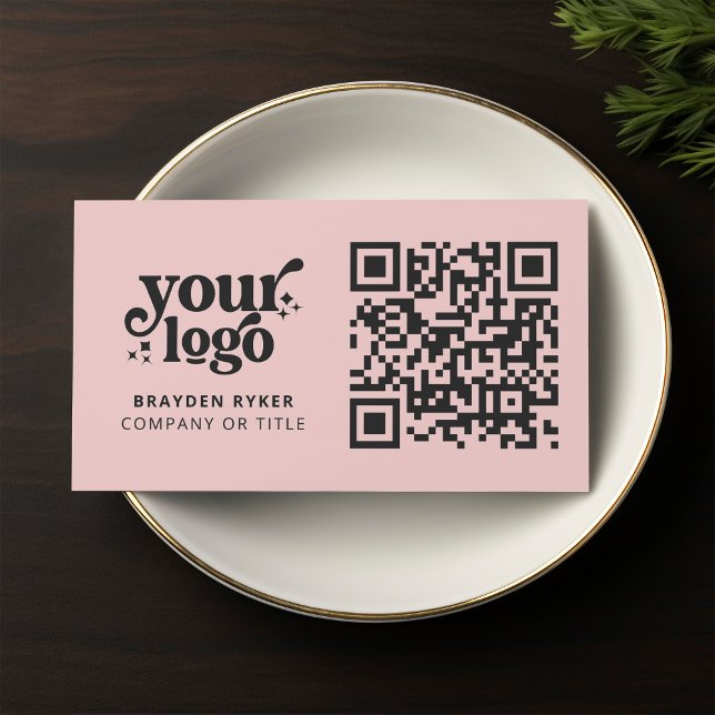 QR Code Business Logo Professional Modern Pink Business Card (Creator Uploaded)