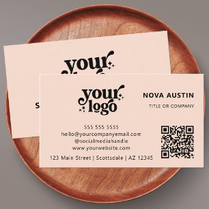 QR Code Business Logo Professional Modern Pink Card