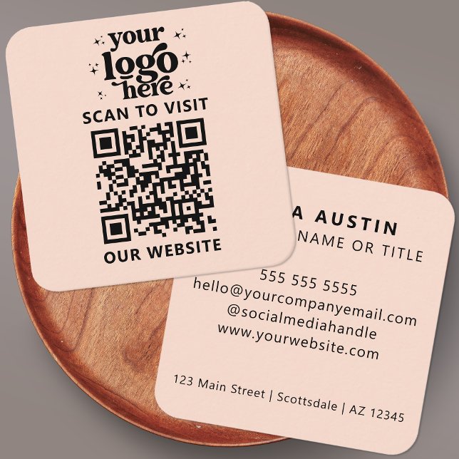 QR Code Business Logo Professional Modern Pink Square Business Card (Creator Uploaded)