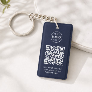 QR Code   Business Logo Professional Navy Blue Key Ring