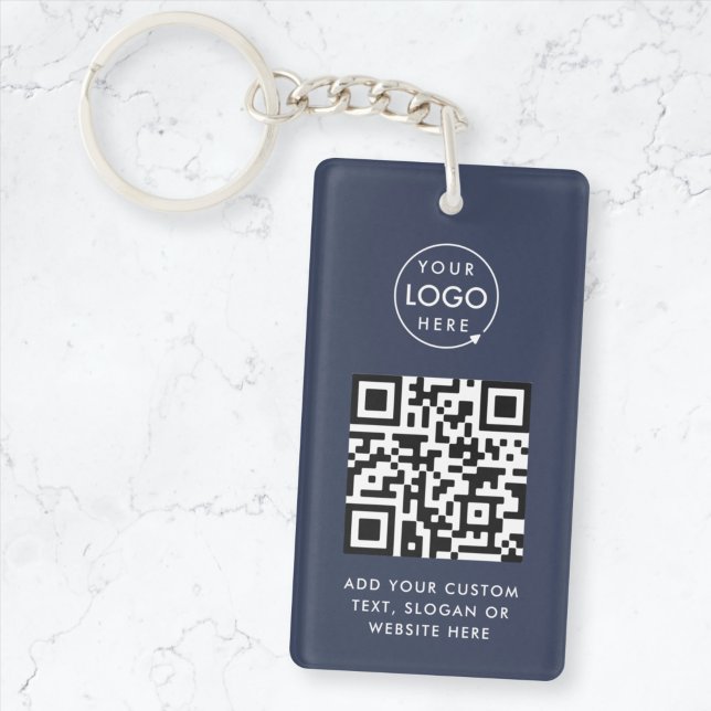 QR Code | Business Logo Professional Navy Blue Key Ring (Creator Uploaded)