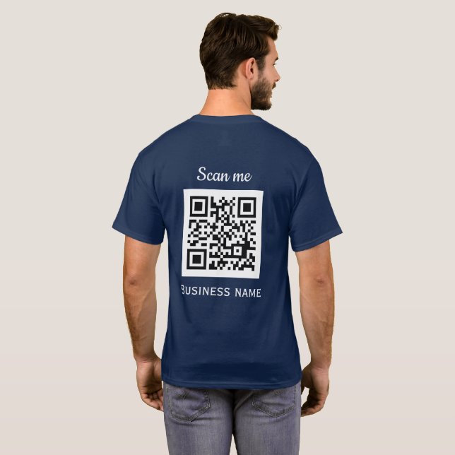QR Code Business Logo Professional Navy Blue T-Shirt (Back Full)