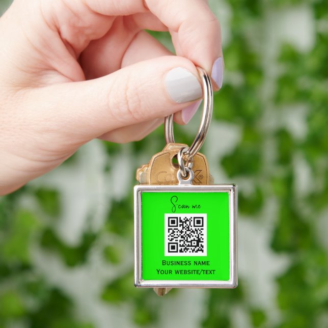 QR Code Business Logo Professional Neon Green Key Ring (Hand)
