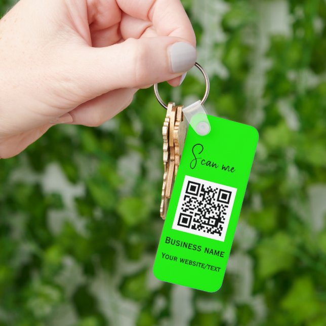 QR Code Business Logo Professional Neon Green Key Ring (Hand)