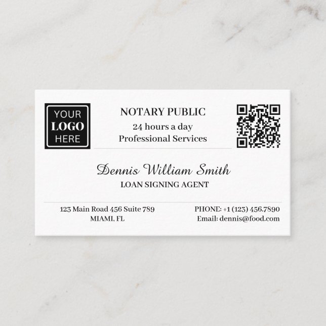 QR code Business Logo Professional Notary Card (Front)