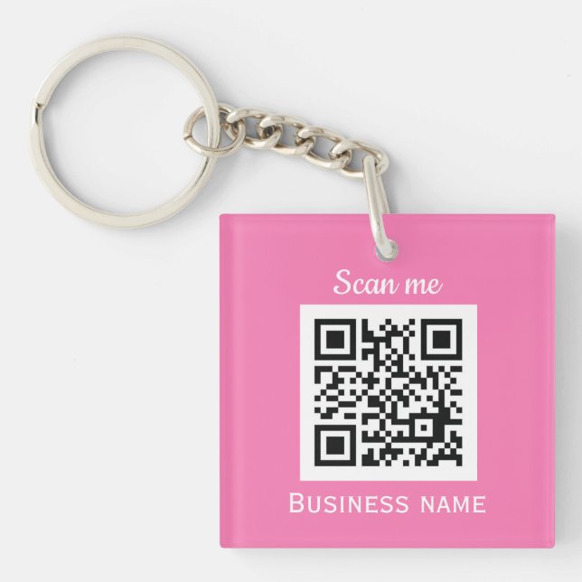 QR Code Business Logo Professional Pink Girly Key Ring (Front)