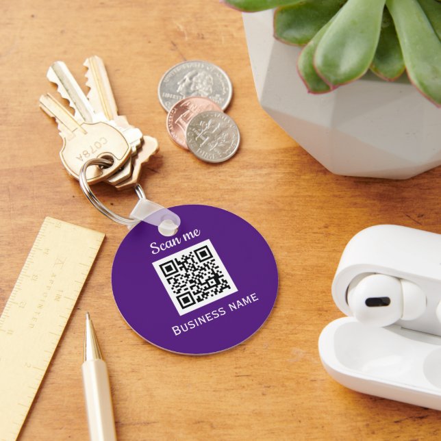 QR Code Business Logo Professional Purple Modern Key Ring (Desk)