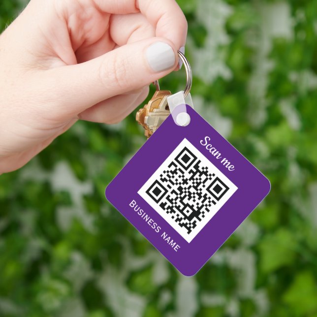 QR Code Business Logo Professional Purple Modern Key Ring (Hand)
