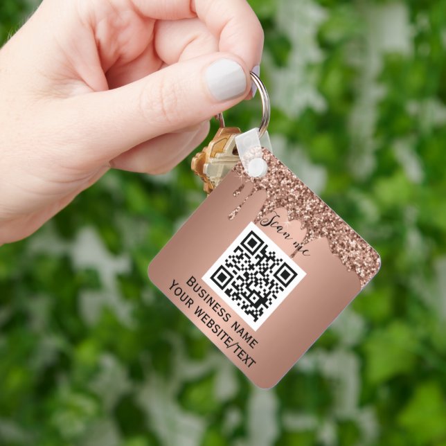 QR Code Business Logo Professional Rose Gold Key Ring (Hand)