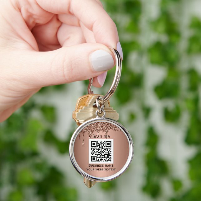 QR Code Business Logo Professional Rose Gold Key Ring (Hand)