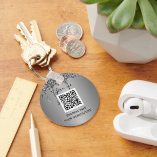 QR Code Business Logo Professional Silver Key Ring
