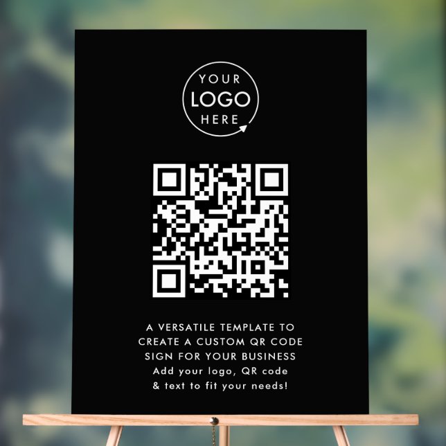 QR Code | Business Logo Professional Simple Black Acrylic Sign (Neutral)