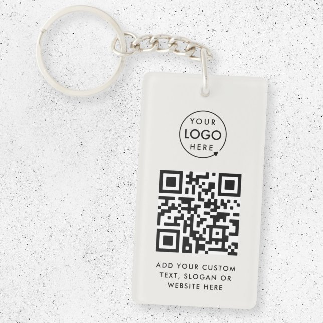 QR Code | Business Logo Professional Simple Grey Key Ring (Creator Uploaded)