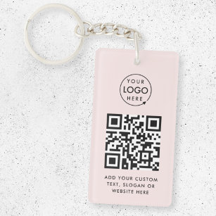 QR Code   Business Logo Professional Simple Pink Key Ring