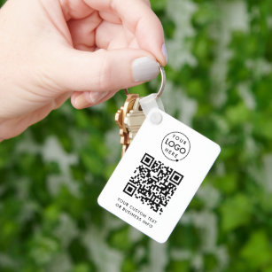 QR Code   Business Logo Professional Simple White  Key Ring