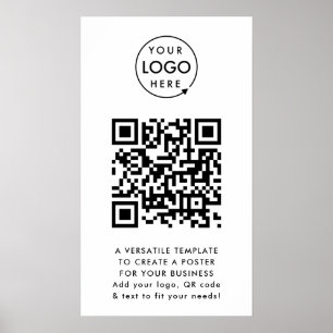 QR Code   Business Logo Professional Simple White Poster