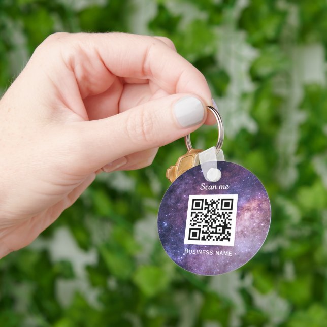 QR Code Business Logo Professional Space Galaxy Key Ring (Hand)