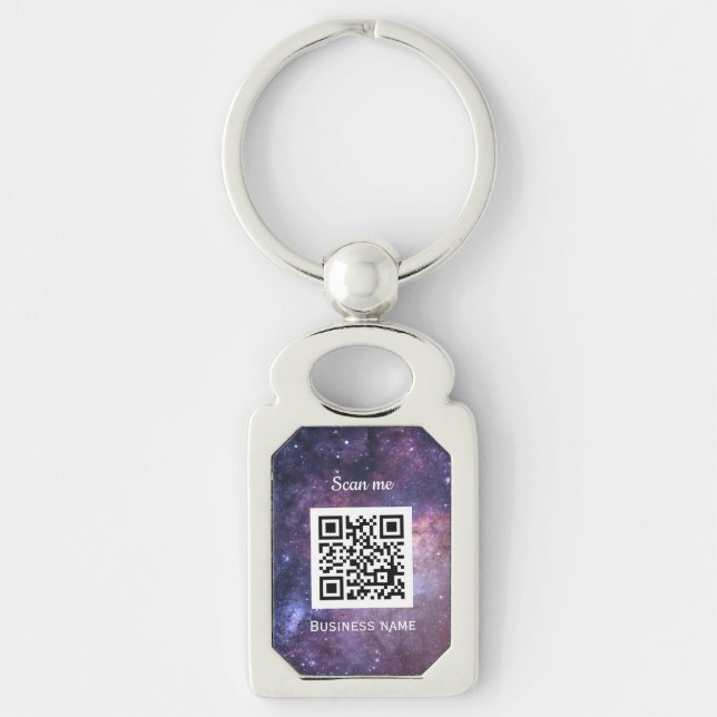 QR Code Business Logo Professional Space Galaxy Key Ring (Front)
