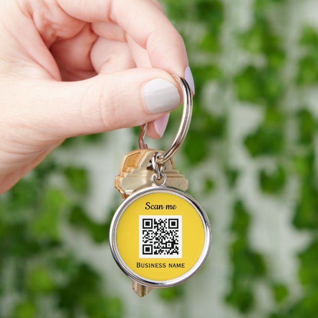 QR Code Business Logo Professional Yellow Key Ring (Hand)