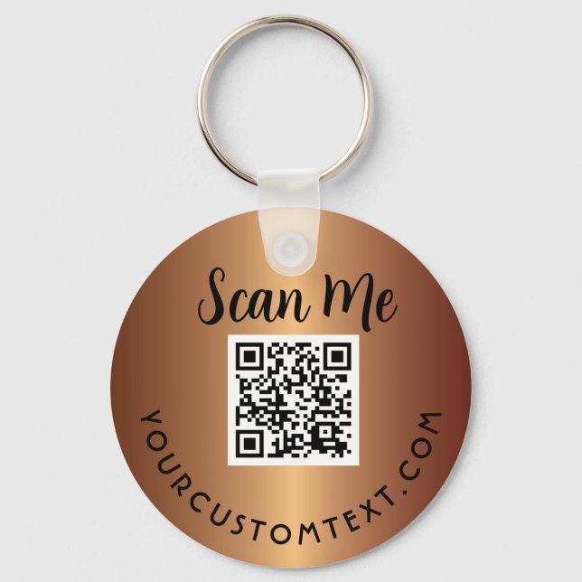 QR Code Business Logo Promotional Gold Keychain (Front)