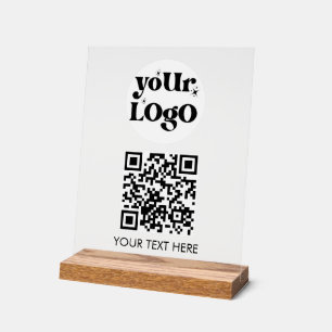 QR Code Business Logo Scan Me Acrylic Sign